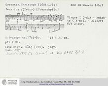 Partition complète, Sonatina en D major, D major, Graupner, Christoph