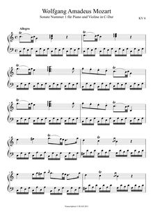Partition , Allegro, violon Sonata, Violin Sonata No.1, C major