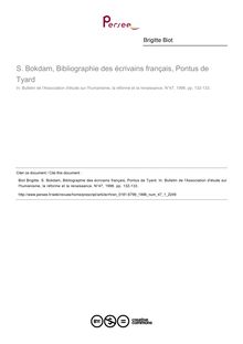 S. Bokdam, Bibliographie des écrivains français, Pontus de Tyard  ; n°1 ; vol.47, pg 132-133