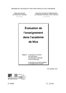 Evaluation de l enseignement dans l académie de Nice