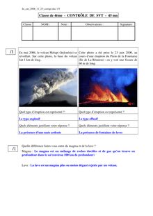Contrôle de SVT 4e : le volcanisme et les séismes