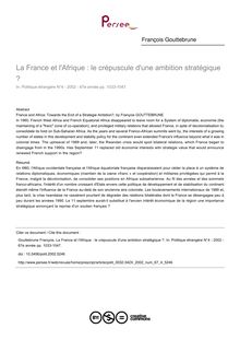 La France et l Afrique : le crépuscule d une ambition stratégique ? - article ; n°4 ; vol.67, pg 1033-1047