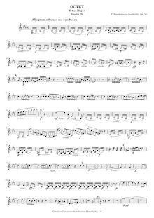 Partition violon 4, Octet pour cordes en E♭, Op.20, E♭ major, Mendelssohn, Felix