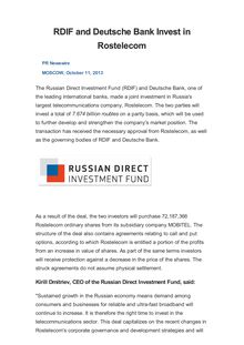 RDIF and Deutsche Bank Invest in Rostelecom