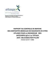 Contrôle de marché des dispositifs médicaux de diagnostic in vitro utilisés pour la recherche des anticorps IgG et/ou totaux anti-Helicobacter Pylori