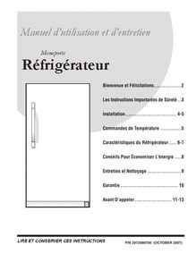 Notice Réfrigérateur Frigidaire  PLRH1779GS2