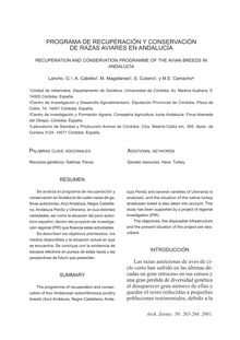PROGRAMA DE RECUPERACIÓN Y CONSERVACIÓN DE RAZAS AVIARES EN ANDALUCÍA(RECUPERATION AND CONSERVATION PROGRAMME OF THE AVIAN BREEDS IN ANDALUSIA)