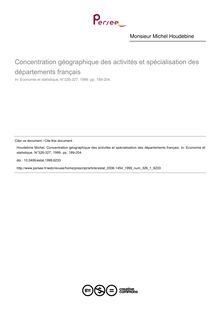 Concentration géographique des activités et spécialisation des départements français - article ; n°1 ; vol.326, pg 189-204