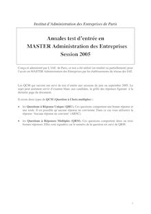 Test général d entrée 2005 Concours commun d entrée en MAE (IAE)