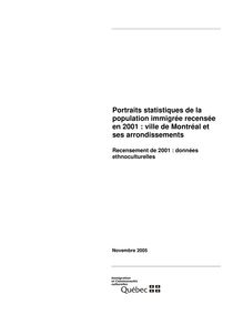 Portraits statistique de la population immigrée ville de Montréal 2001