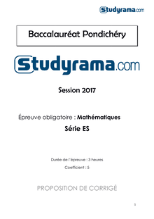 Corrigé Bac ES 2017 Pondichéry - Maths obligatoire