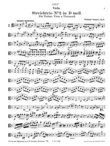 Partition viole de gambe, corde Trio No.2, Op.5, D minor, Sommer, Wilibald