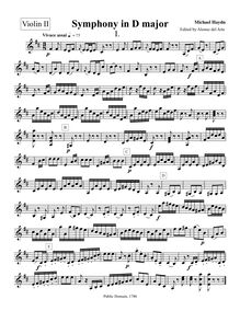 Partition violons II, Symphony No.32, MH 420, D major, Haydn, Michael
