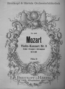 Partition flûte 2, violon Concerto No.3, G major, Mozart, Wolfgang Amadeus