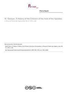 W. Gasque. A History of the Criticism of the Acts of the Apostles  ; n°2 ; vol.189, pg 226-226