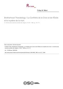 Brotherhood Thanatology / La Confrérie de la Croix et de l Étoile et le mystère de la mort. - article ; n°1 ; vol.65, pg 161-171