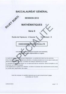 Sujet du bac serie S 2012: Mathématiques épreuve de spécialité-métropole