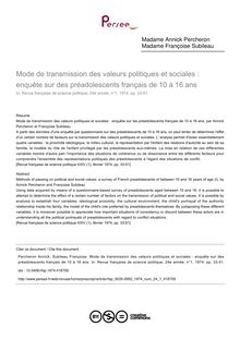 Mode de transmission des valeurs politiques et sociales : enquête sur des préadolescents français de 10 à 16 ans - article ; n°1 ; vol.24, pg 33-51