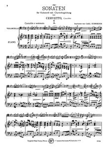 Partition Sonata No.1 en B♭ major, 2 violoncelle sonates, Cervetto, Giacobbe Basevi