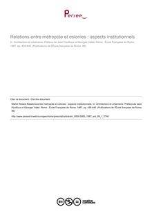 Relations entre métropole et colonies : aspects institutionnels - article ; n°1 ; vol.99, pg 439-448