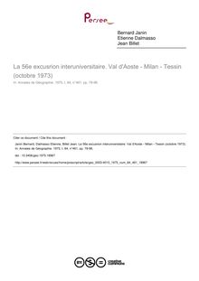 La 56e excusrion interuniversitaire. Val d Aoste - Milan - Tessin (octobre 1973) - article ; n°461 ; vol.84, pg 78-96