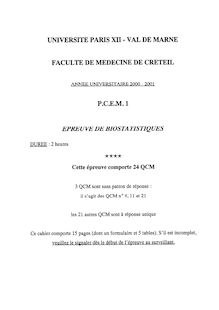 Biostatistiques 2001 Université Paris 12