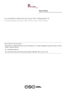 La mortalité à Mamers de Louis XIV à Napoléon III - article ; n°3 ; vol.90, pg 467-482