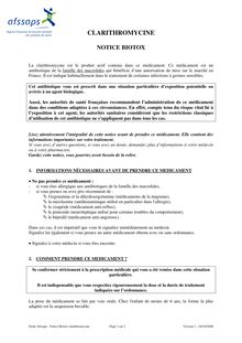 Notices Biotox des médicaments - Clarithromycine 24/10/2008