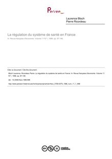 La régulation du système de santé en France - article ; n°1 ; vol.11, pg 87-146