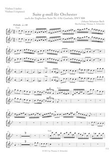Partition violon 1 solo et violons I en ripieno, 6 anglais , Bach, Johann Sebastian