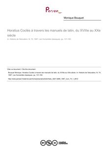 Horatius Coclès à travers les manuels de latin, du XVIIIe au XXe siècle - article ; n°1 ; vol.74, pg 131-150