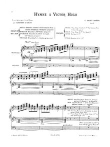Partition Transcription pour orgue, Hymne à Victor Hugo, Op.69, D