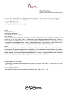 Monnaie commune, décentralisation et inflation : Hujus Regio, Cujus Pecunia ? - article ; n°1 ; vol.52, pg 29-47