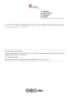 La co-animation interdisciplinaire en formation générale de base - article ; n°1 ; vol.36, pg 99-109
