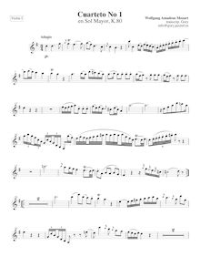 Partition violon I, corde quatuor No.1, Lodi Quartet, G major, Mozart, Wolfgang Amadeus