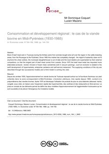 Consommation et développement régional : le cas de la viande bovine en Midi-Pyrénées (1930-1985) - article ; n°1 ; vol.184, pg 144-150