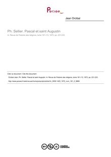 Ph. Sellier. Pascal et saint Augustin  ; n°2 ; vol.181, pg 231-233