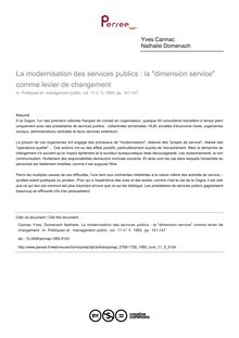 La modernisation des services publics : la dimension service comme levier de changement - article ; n°3 ; vol.11, pg 141-147