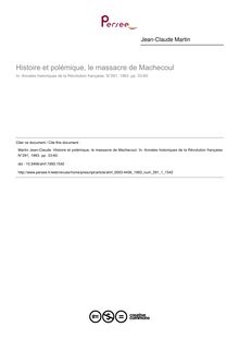 Histoire et polémique, le massacre de Machecoul - article ; n°1 ; vol.291, pg 33-60