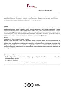 Afghanistan : la guerre comme facteur du passage au politique - article ; n°6 ; vol.39, pg 887-902