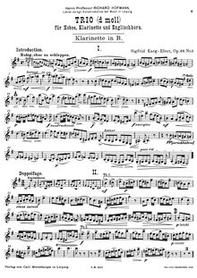 Partition clarinette (B♭), Trio (d-moll) für Hoboe, Klarinette und Englischhorn, Op.49 No.1