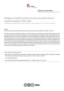 Mariage et empêchements canoniques de parenté dans la société portugaise (1455-1520) - article ; n°2 ; vol.108, pg 525-608