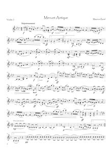 Partition violon 2 , partie, Menuet antique, F♯ minor, Ravel, Maurice