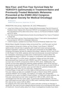 New Four- and Five-Year Survival Data for YERVOY® (ipilimumab) in Treatment-Naïve and Previously-Treated Metastatic Melanoma Presented at the ESMO 2012 Congress (European Society for Medical Oncology)