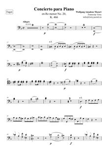 Partition basson 1/2, Piano Concerto No.20, D minor, Mozart, Wolfgang Amadeus