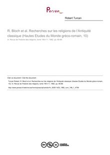 R. Bloch et al. Recherches sur les religions de l’Antiquité classique (Hautes Etudes du Monde gréco-romain, 10)  ; n°1 ; vol.199, pg 85-89