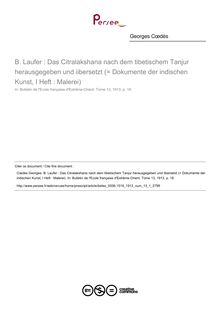 B. Laufer : Das Citralakshana nach dem tibetischem Tanjur herausgegeben und iibersetzt (= Dokumente der indischen Kunst, I Heft : Malerei) - article ; n°1 ; vol.13, pg 18-18
