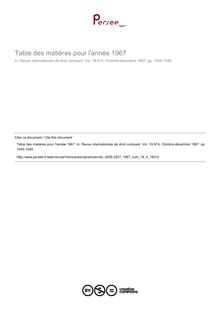 Table des matières pour l année 1967 - table ; n°4 ; vol.19, pg 1045-1048