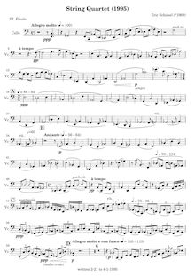 Partition violoncelle, quatuor 1995, 3 Movements for String Quartet par Eric Schissel