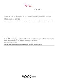 Etude anthropologique de 85 crânes de Bengalis des castes inférieures ou parias - article ; n°4 ; vol.2, pg 363-402